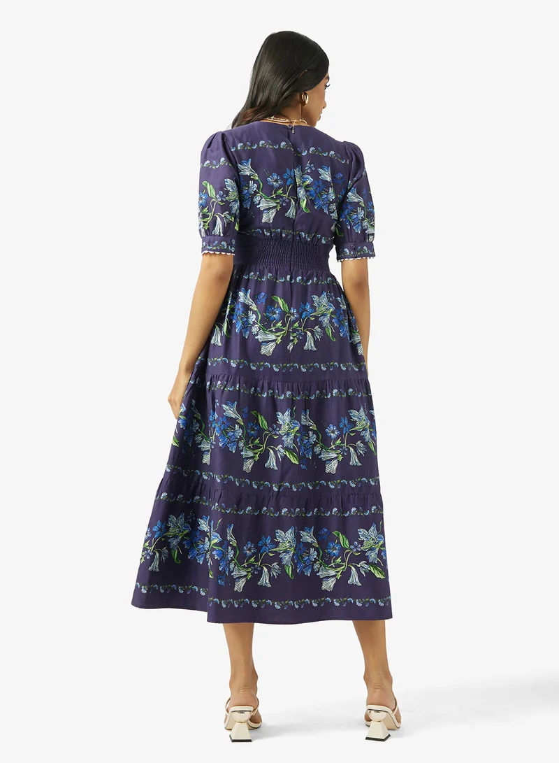 Hope & Ivy V-Neck Full-Skirt Tea Dress With Puff Sleeves